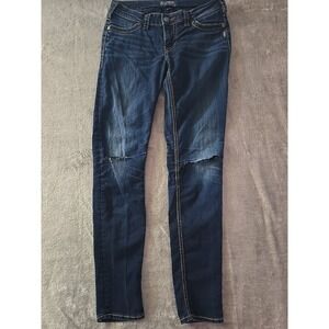 Silver Jeans Women's 29x31 Suki Mid Super Skinny Stretch Whiskered‎ Thick Stitch